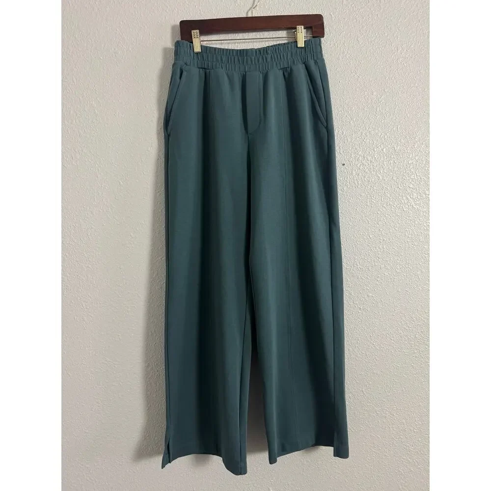 Old Navy High Waisted Dynamic Fleece Wide Leg Pants Green Athleisure NWT - Picture 3 of 7